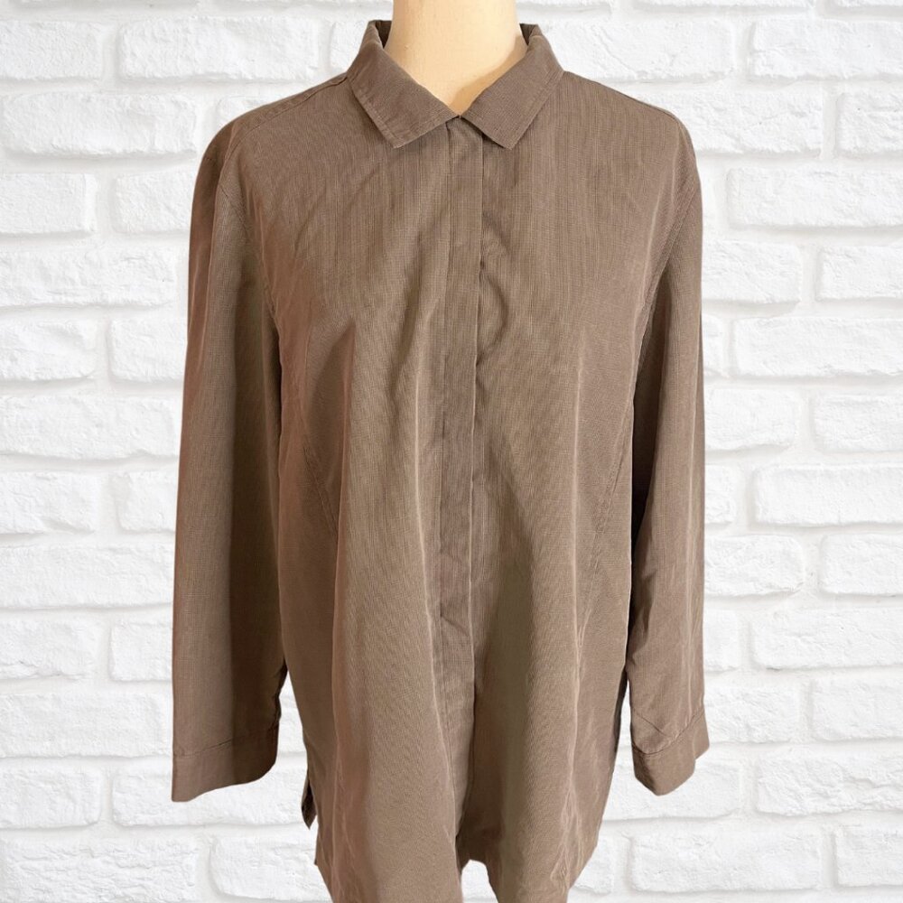 Vintage 1990's Norton McNaughton Grey Long Sleeve Button Down Blouse Classic